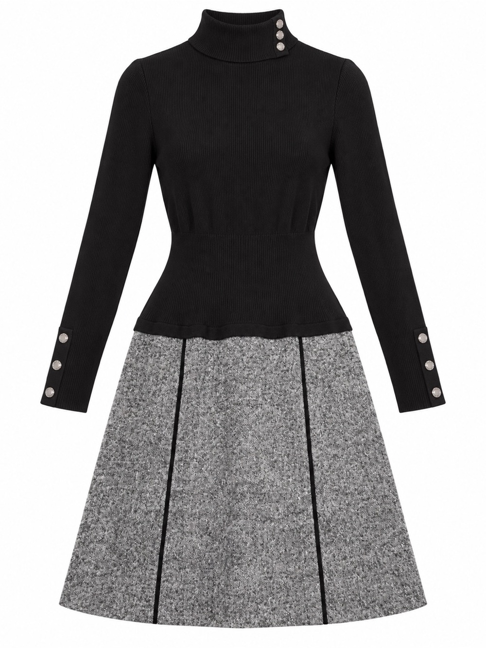 White House Black Market Black & Gray Mixed Media Sweater Dress Size 0